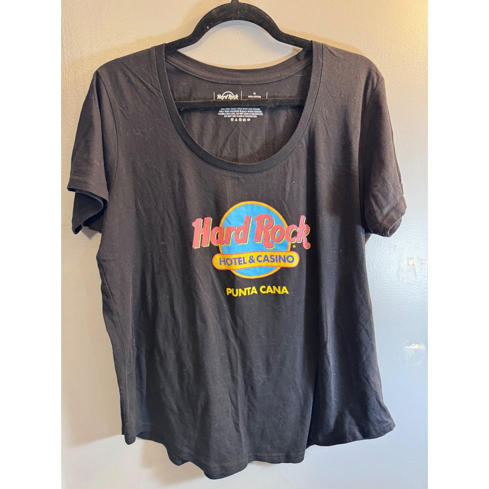 Hard Rock Hotel Casino Punta Cana Black Graphic T-Shirt XL Womens Scoop Neck